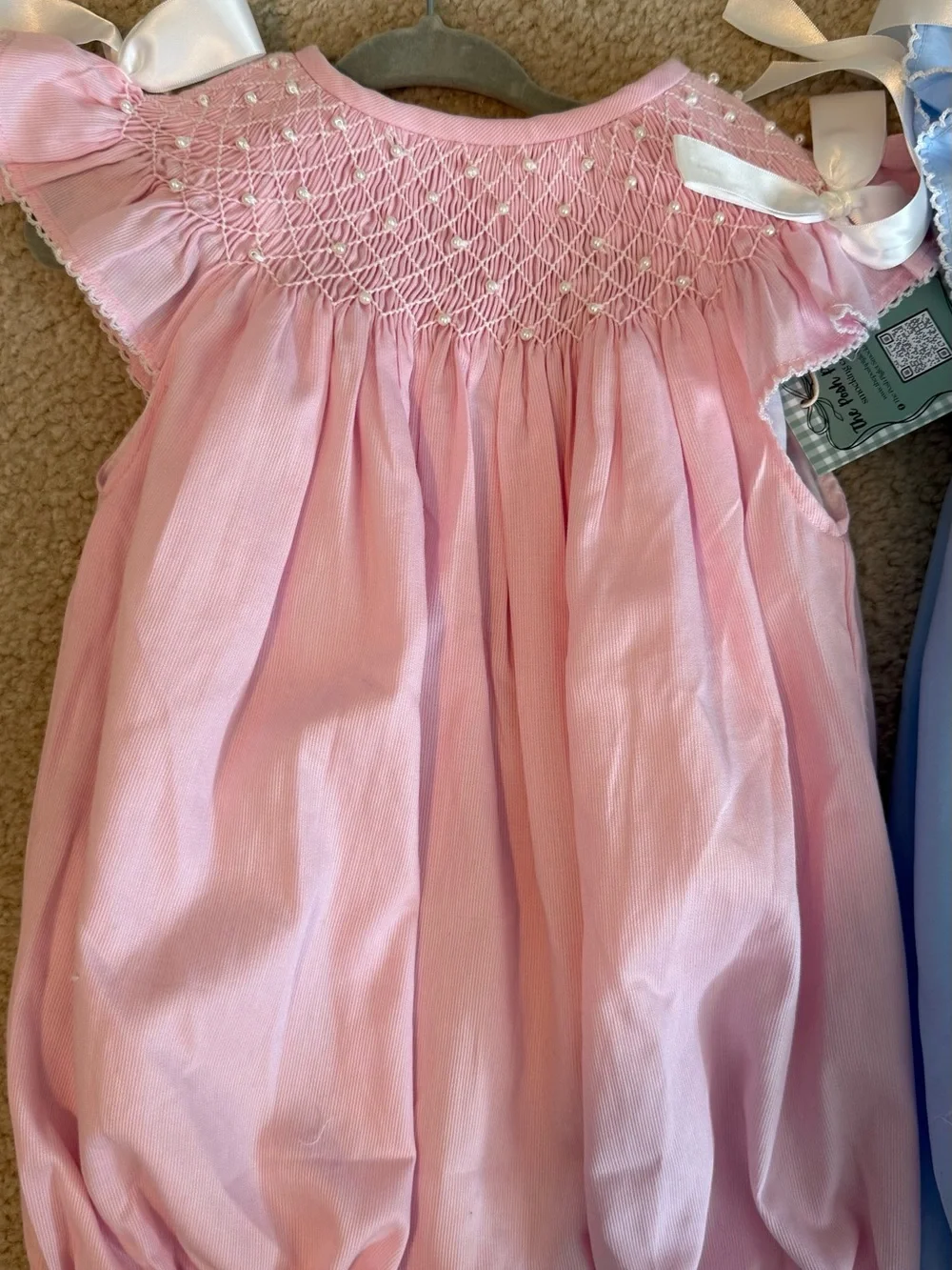 Pink Smocked 2T bubble with Ribbon and pearl DetaiL NWT